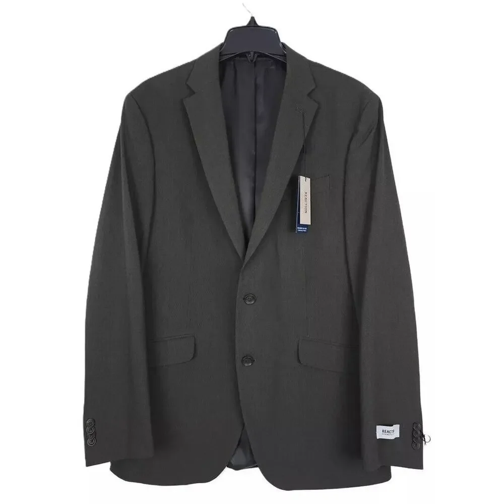 Kenneth Cole Reaction Mens Slim Fit Suit Jacket Blazer 38S Dark Grey Olive Solid - Picture 1 of 8